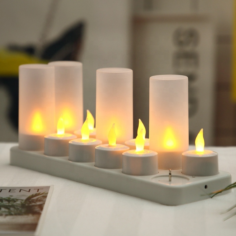 Set 12pc Remote Control Rechargeable Candle Flameless Flicker Led Candle Tea Light Warm Light