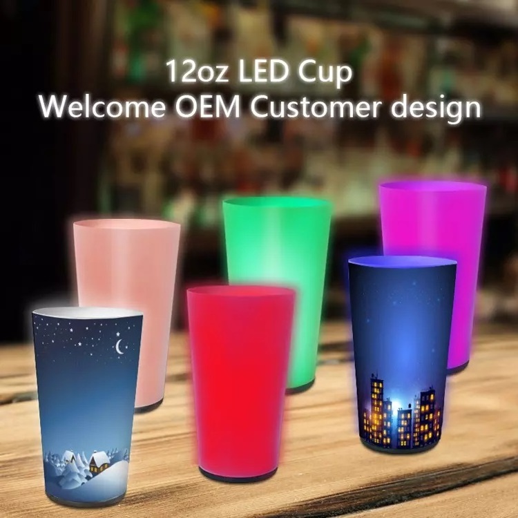 Wholesale 12oz 14oz Glow Cup Luminous Led Flashing Cup Reusable Plastic Led Light Cup For Party Bar Night Club