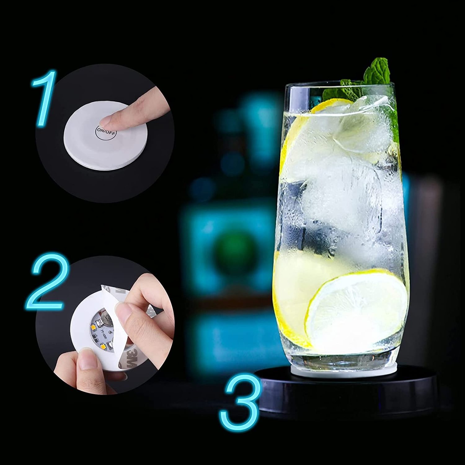 Led Bottle Drink Coasters Light With Adhesive Sticker Colorful Light Mini Led Cup Coaster/led Bottle Sticker