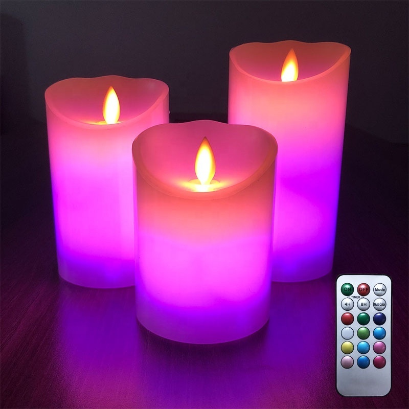 Colored Light Flameless Candle Remote Controlled Electronic Led Candle 3 Piece Set