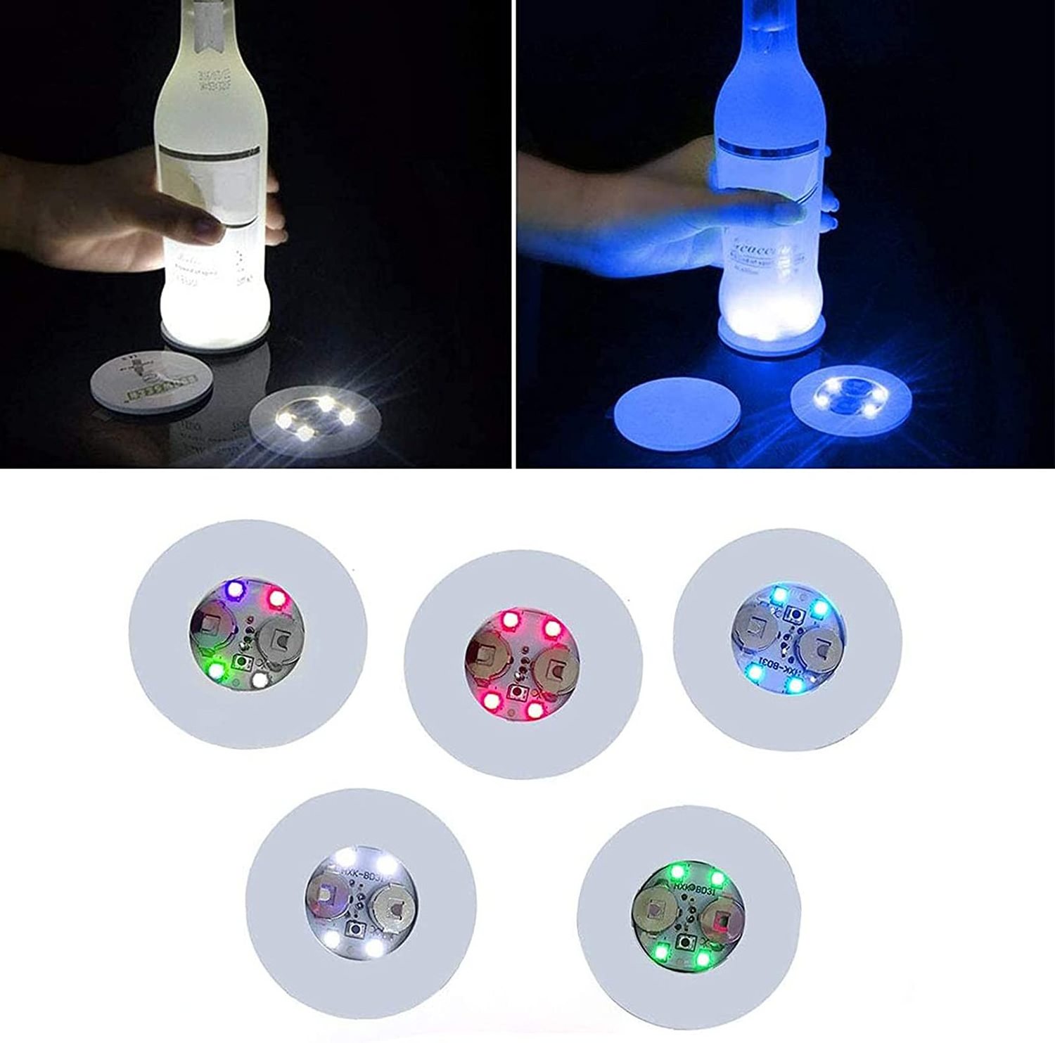 Led Bottle Drink Coasters Light With Adhesive Sticker Colorful Light Mini Led Cup Coaster/led Bottle Sticker