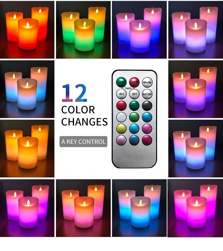 3Pack Paraffin Wax RGB Color Led Candle For Wedding Christmas Electronic Tea Light Led Candles with Remote Control