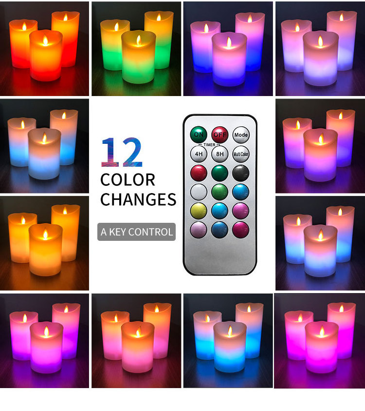 Colored Light Flameless Candle Remote Controlled Electronic Led Candle 3 Piece Set