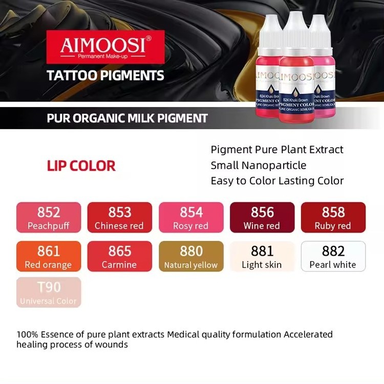 AIMOOSI 15ML Original Organic Liquid Pigment Microblading Tools Tattoo Ink for Permanent Makeup Lip Blush Machine