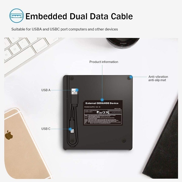 Multifunction External DVD Drive Slim Portable USB 3.0 Type-C Hub CD/DVD-ROM Burner CD/Dvd +/-Rw Optical Drive Laptop Desktop