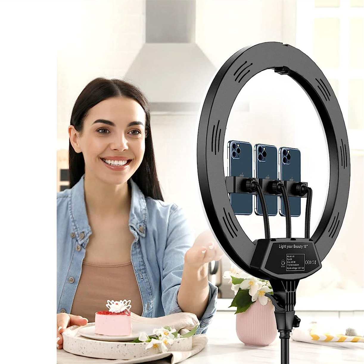 18-inch with bag tripod lighting kit video studio dimmable LED fill light selfie photography flash ring light