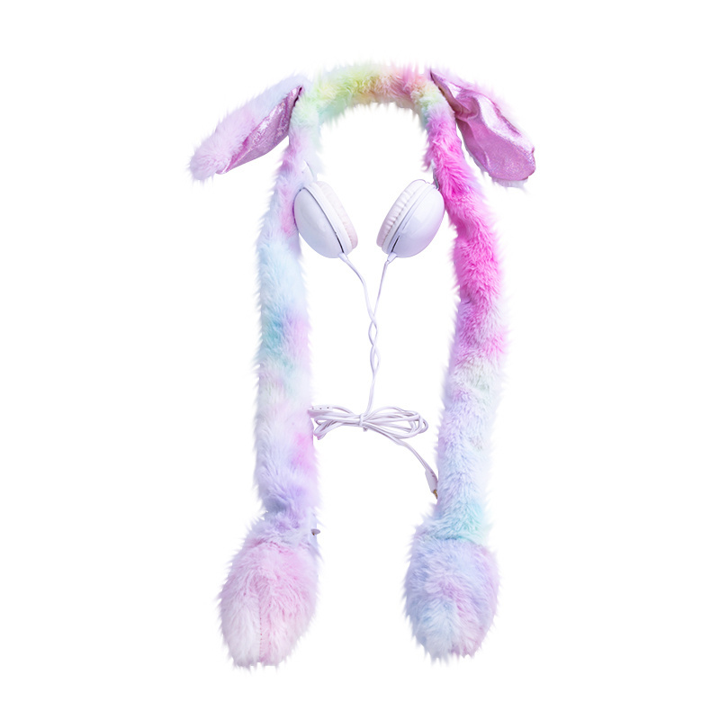 Children Kids Lovely earphones Earmuffs Rabbit Moving Ears Warmer Soft wireless Headband Fur Headphones With Led