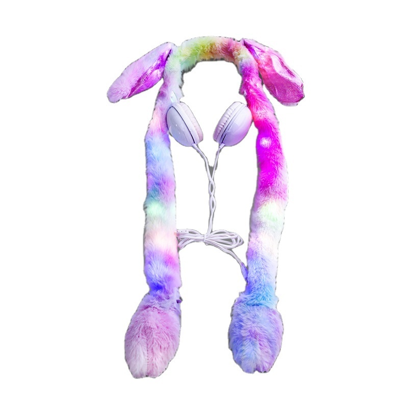 Children Kids Lovely earphones Earmuffs Rabbit Moving Ears Warmer Soft wireless Headband Fur Headphones With Led