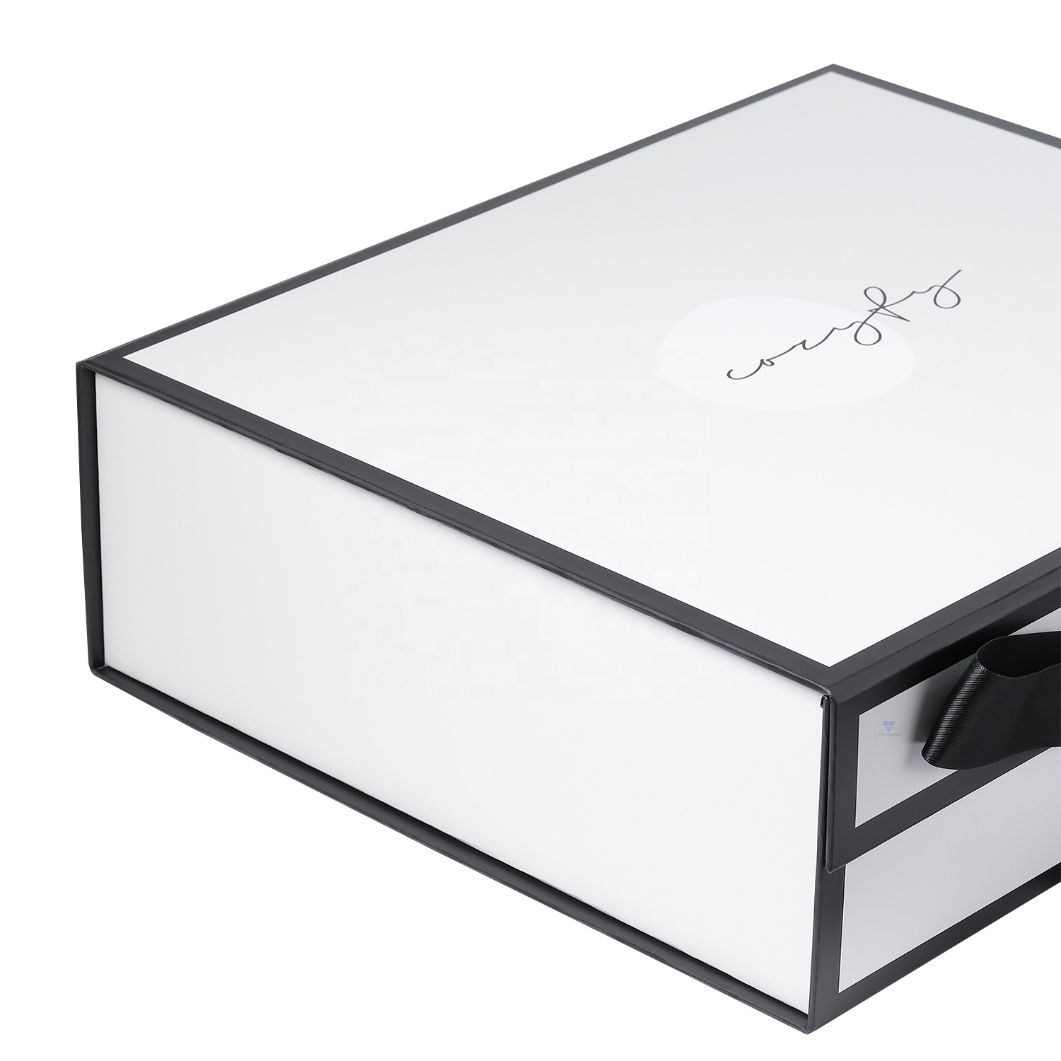 Wholesales  Ribbon Handle Black And White Clothes Shoes Gift Packaging Folding Paper Box With Custom Logo