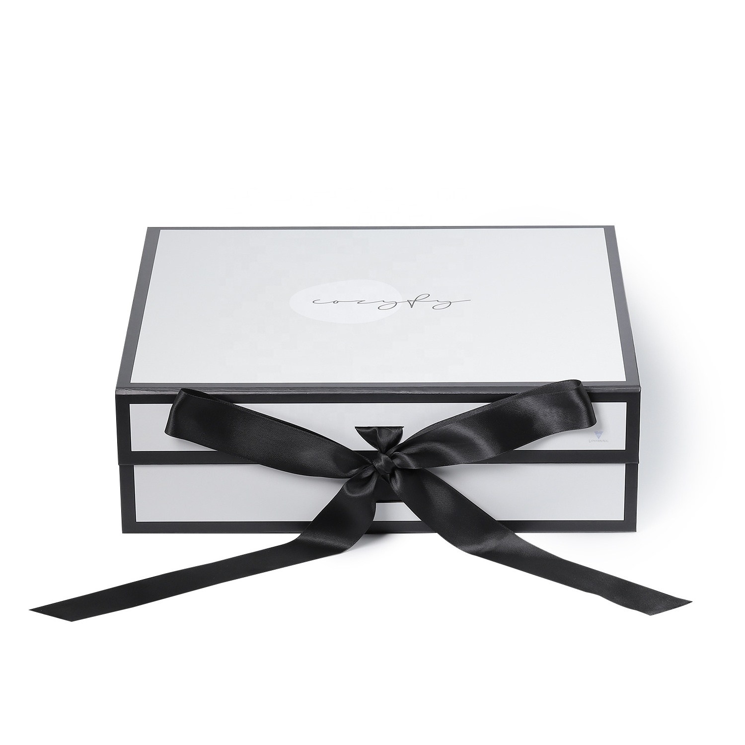 Wholesales  Ribbon Handle Black And White Clothes Shoes Gift Packaging Folding Paper Box With Custom Logo