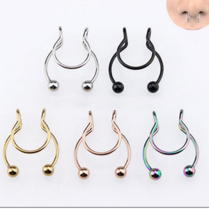 Punk Style Hoop Septum Nose Rings Horseshoe Stainless Steel Nose Ring U-Shaped Non Piercing Jewelry