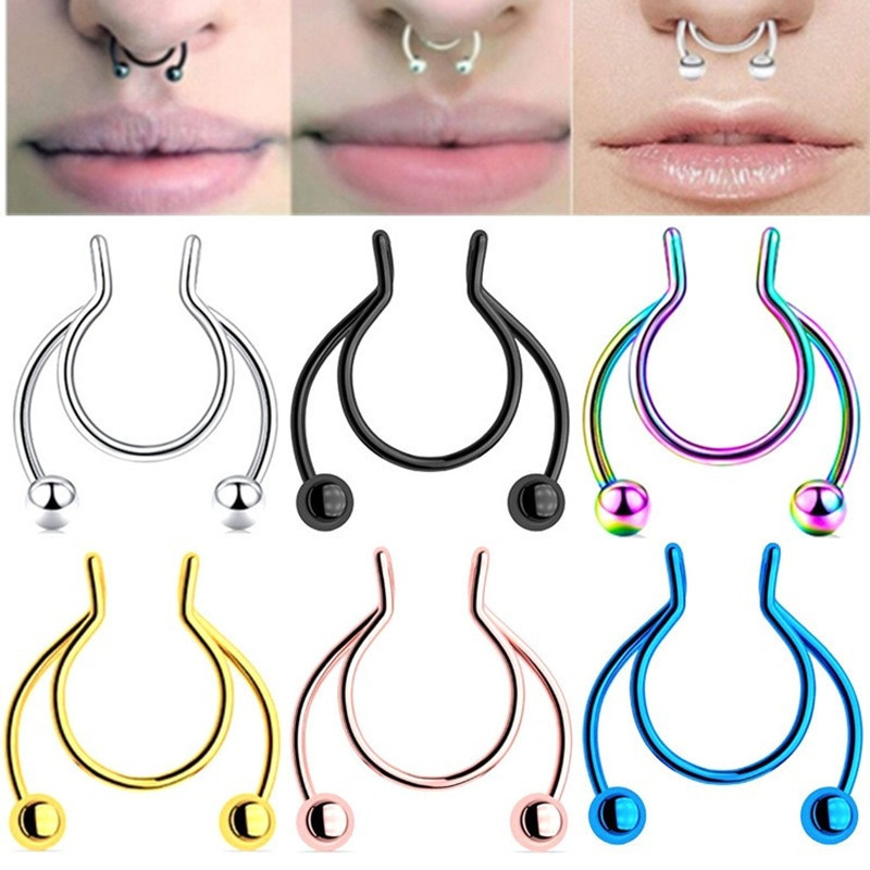 Punk Style Hoop Septum Nose Rings Horseshoe Stainless Steel Nose Ring U-Shaped Non Piercing Jewelry