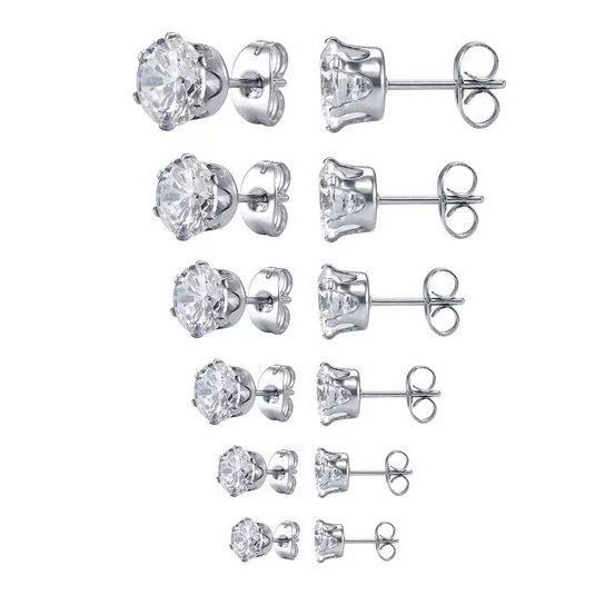 Pairs 316L Stainless Steel Round Cubic Zirconia for men women Diamond Stud Earrings