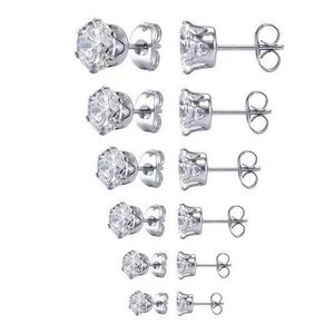 Pairs 316L Stainless Steel Round Cubic Zirconia for men women Diamond Stud Earrings