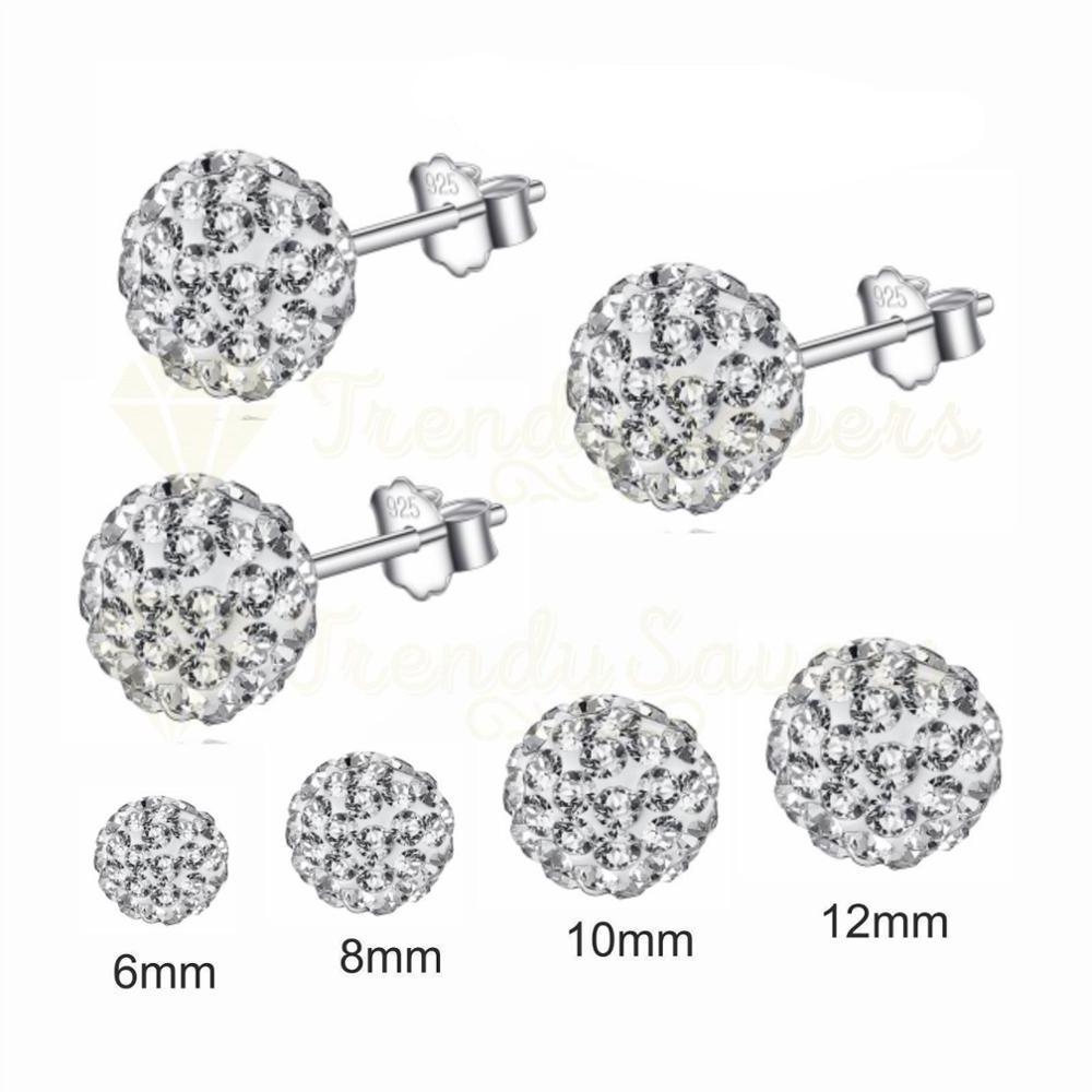 Hot 925 Sterling Silver Earrings Rhinestone Ball Crystal Stud Earrings For Women