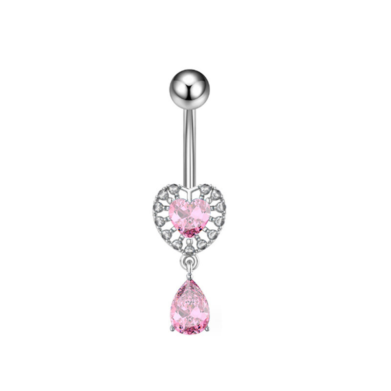 Surgical Stainless Steel Heart Wing CZ Belly Button Rings Piercing Body Jewelry for Women Navel Dangle Jewelry