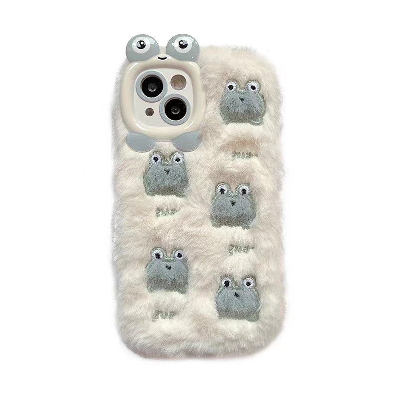 fashion frog animal luxury  fur phone case  for Iphone 15 13 12 11soft silicone back cover