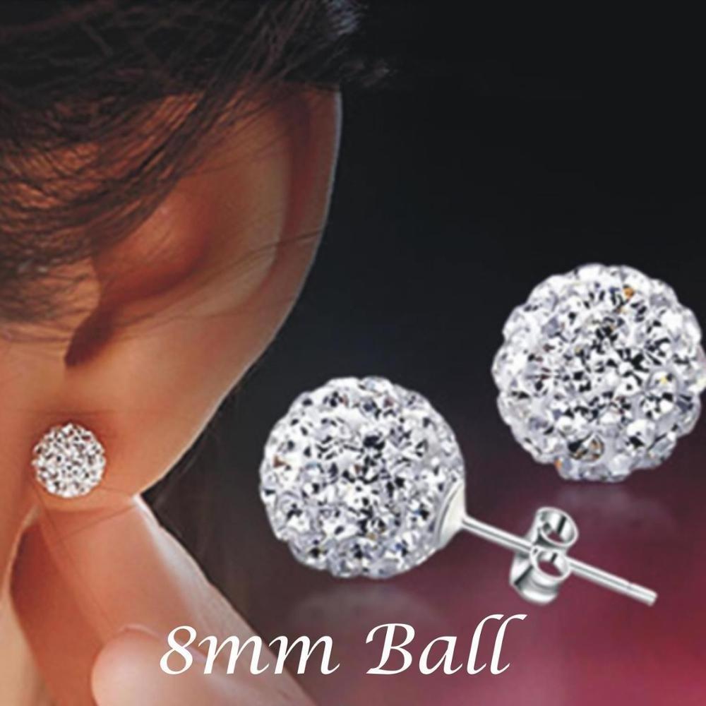 Hot 925 Sterling Silver Earrings Rhinestone Ball Crystal Stud Earrings For Women