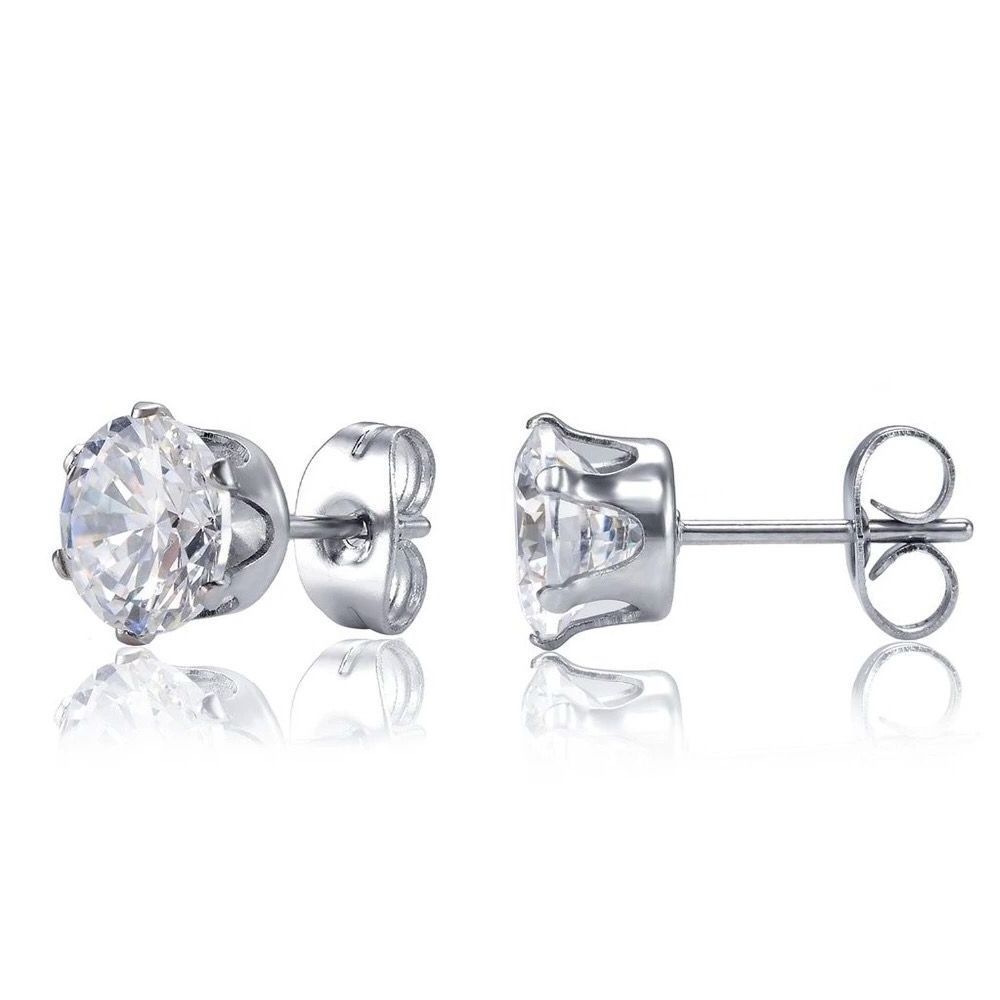 Pairs 316L Stainless Steel Round Cubic Zirconia for men women Diamond Stud Earrings