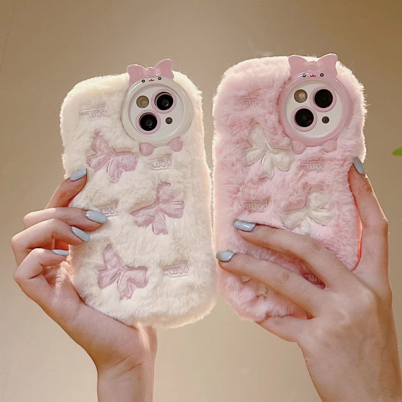 fashion frog animal luxury  fur phone case  for Iphone 15 13 12 11soft silicone back cover