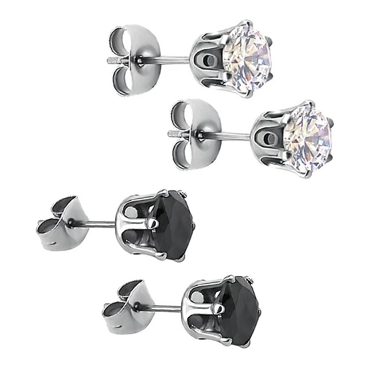 Pairs 316L Stainless Steel Round Cubic Zirconia for men women Diamond Stud Earrings