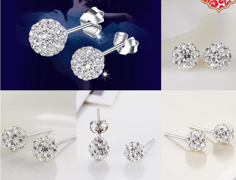 Hot 925 Sterling Silver Earrings Rhinestone Ball Crystal Stud Earrings For Women