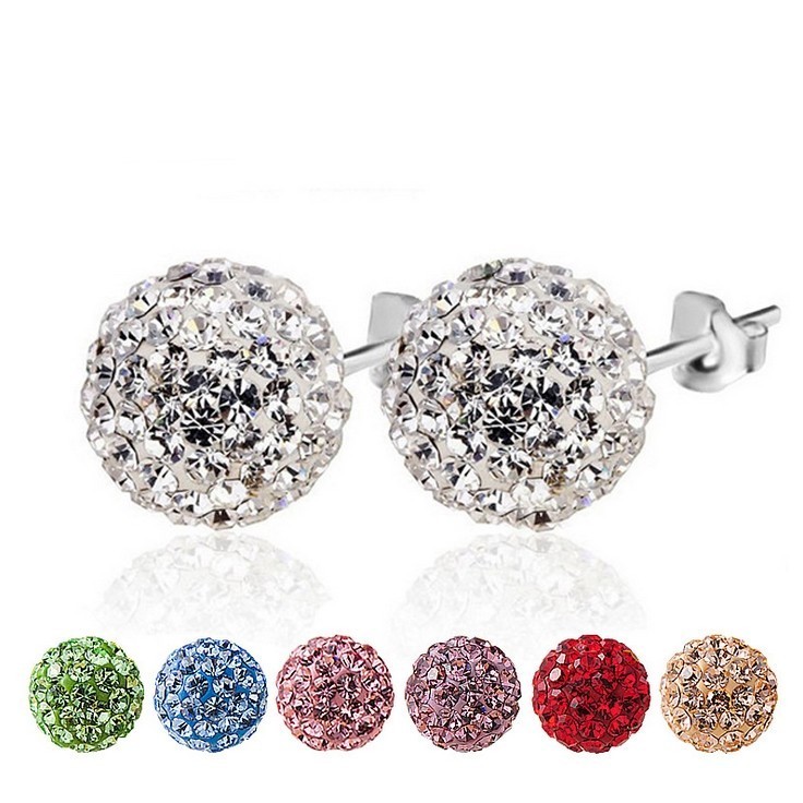 Hot 925 Sterling Silver Earrings Rhinestone Ball Crystal Stud Earrings For Women