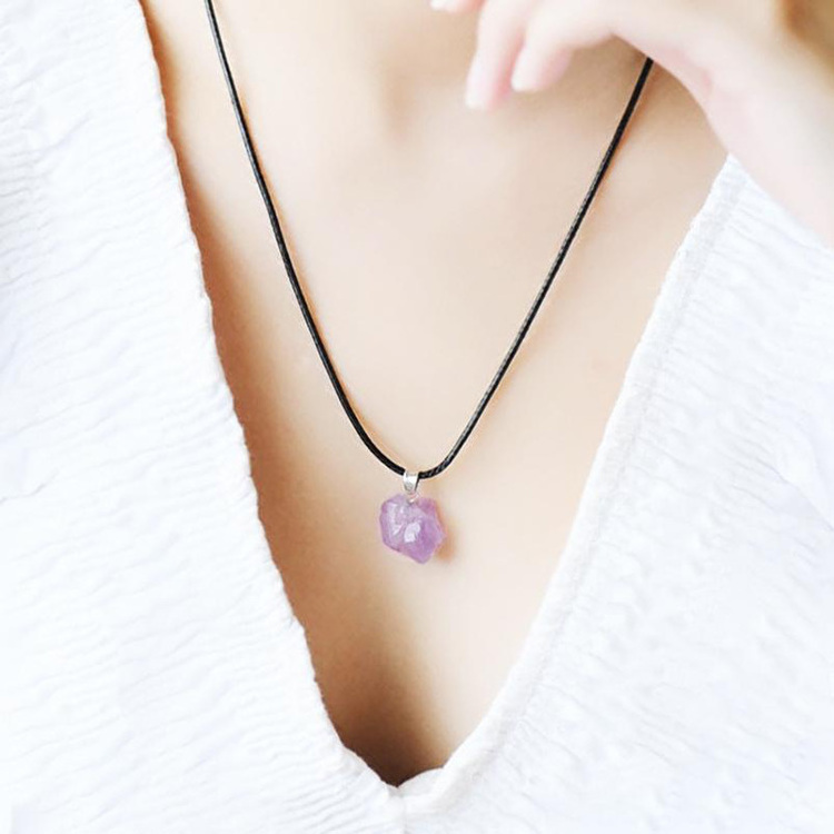 Lavender Semi-precious Chakra Irregular Amethyst Pendants Necklaces for Women Natural Stone Jewelry