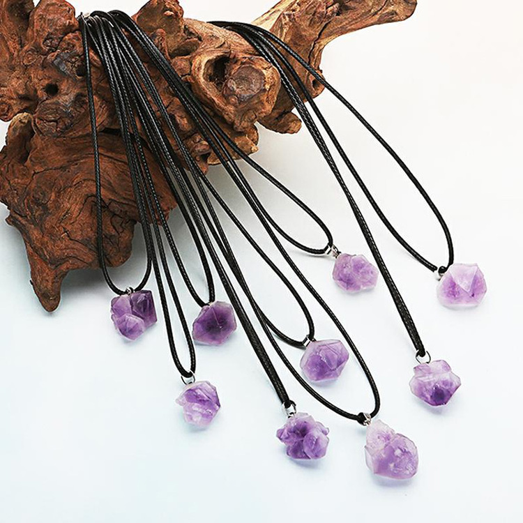 Lavender Semi-precious Chakra Irregular Amethyst Pendants Necklaces for Women Natural Stone Jewelry