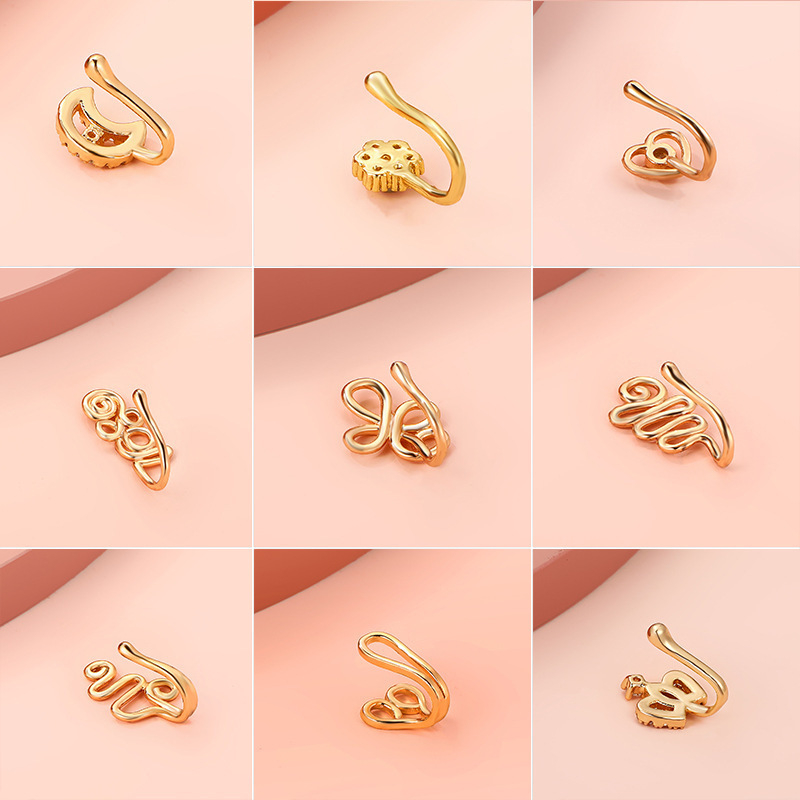 Fashion Classic Sexy Designer Non Piercing Indian Gold Plated Fake Nose Rings for Women