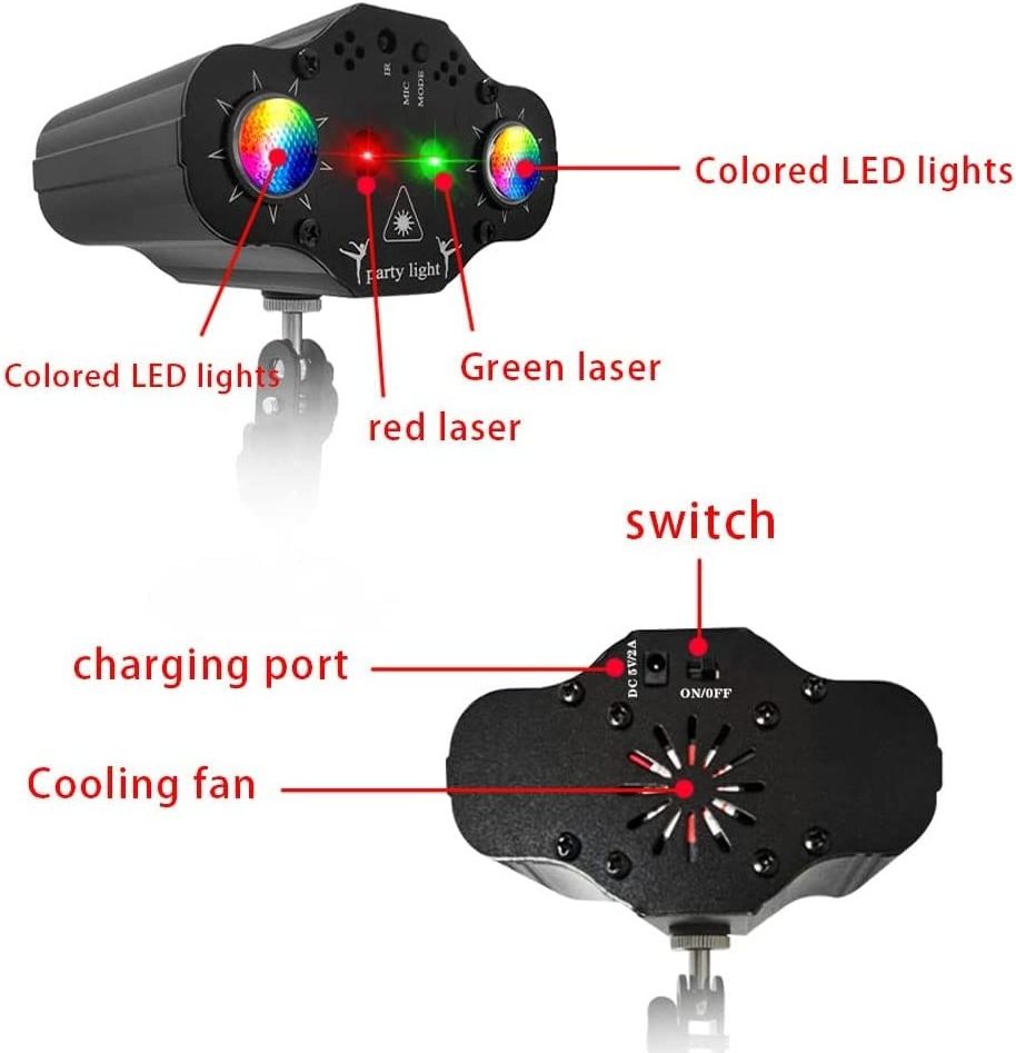 Stage DJ Party Laser Projector Disco Voice Control Red Green Blue Strobe Light