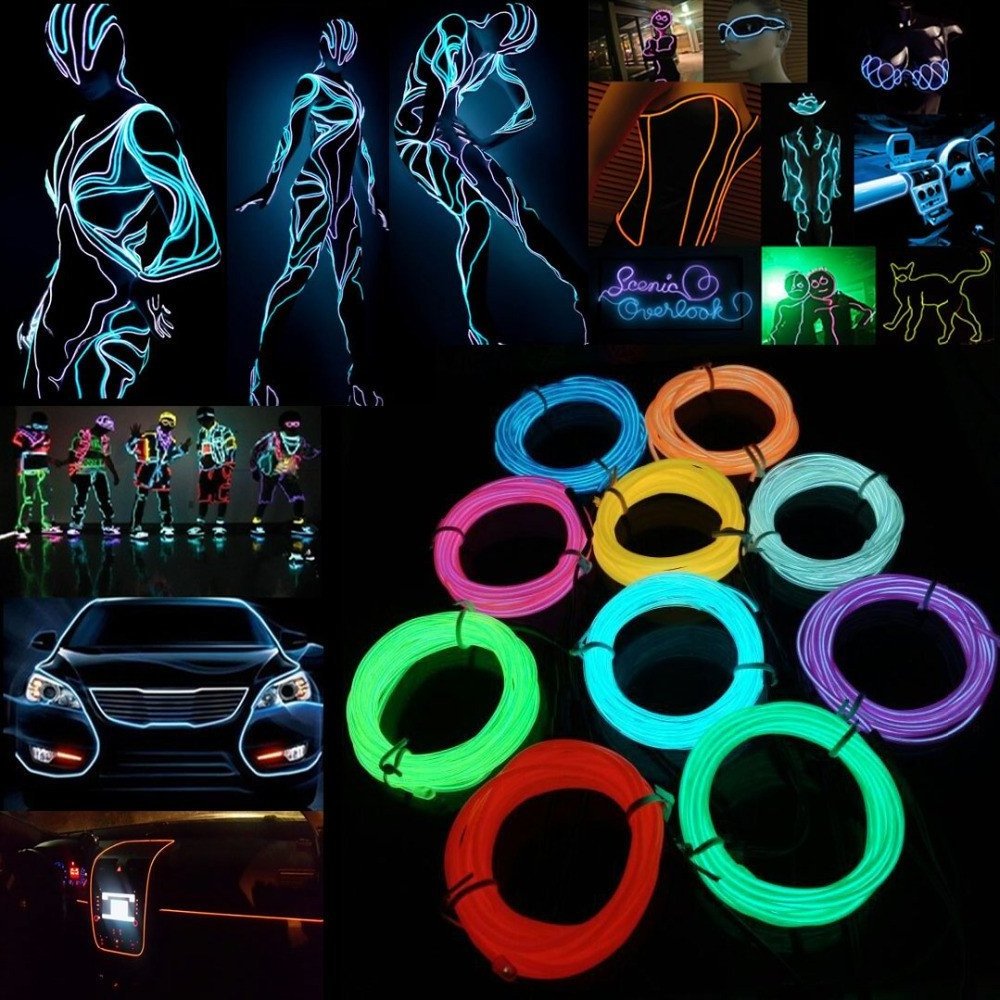 Custom DIY Fashion Neon EL Single Color Wire Flexible Light Up Wire with Battery Pack