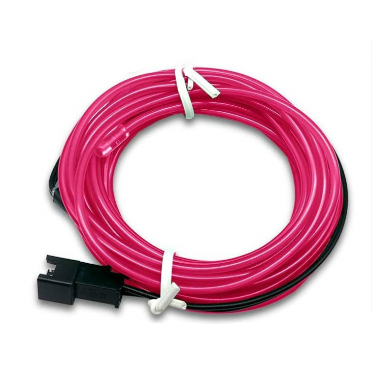 Pink Color 5m LED Flexible Round Neon Light Glow EL Wire with Battery Box Inverter