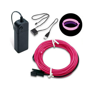 Pink Color 5m LED Flexible Round Neon Light Glow EL Wire with Battery Box Inverter