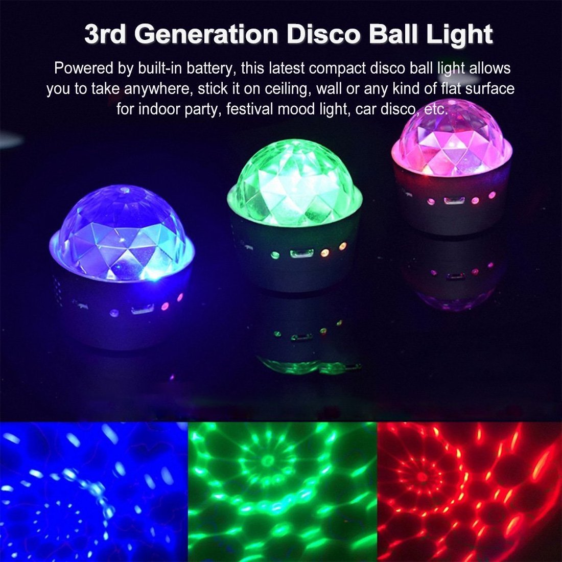 Mini Disco Light Sound Activated Multi-Color Battery Operated RGB Disco Ball Light