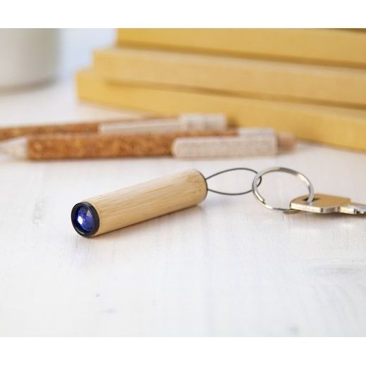 2023 Newest OEM Laser Engraved Logo Mini Led Eco Bamboo Keyring Torch Keychain Flashlight With Bamboo