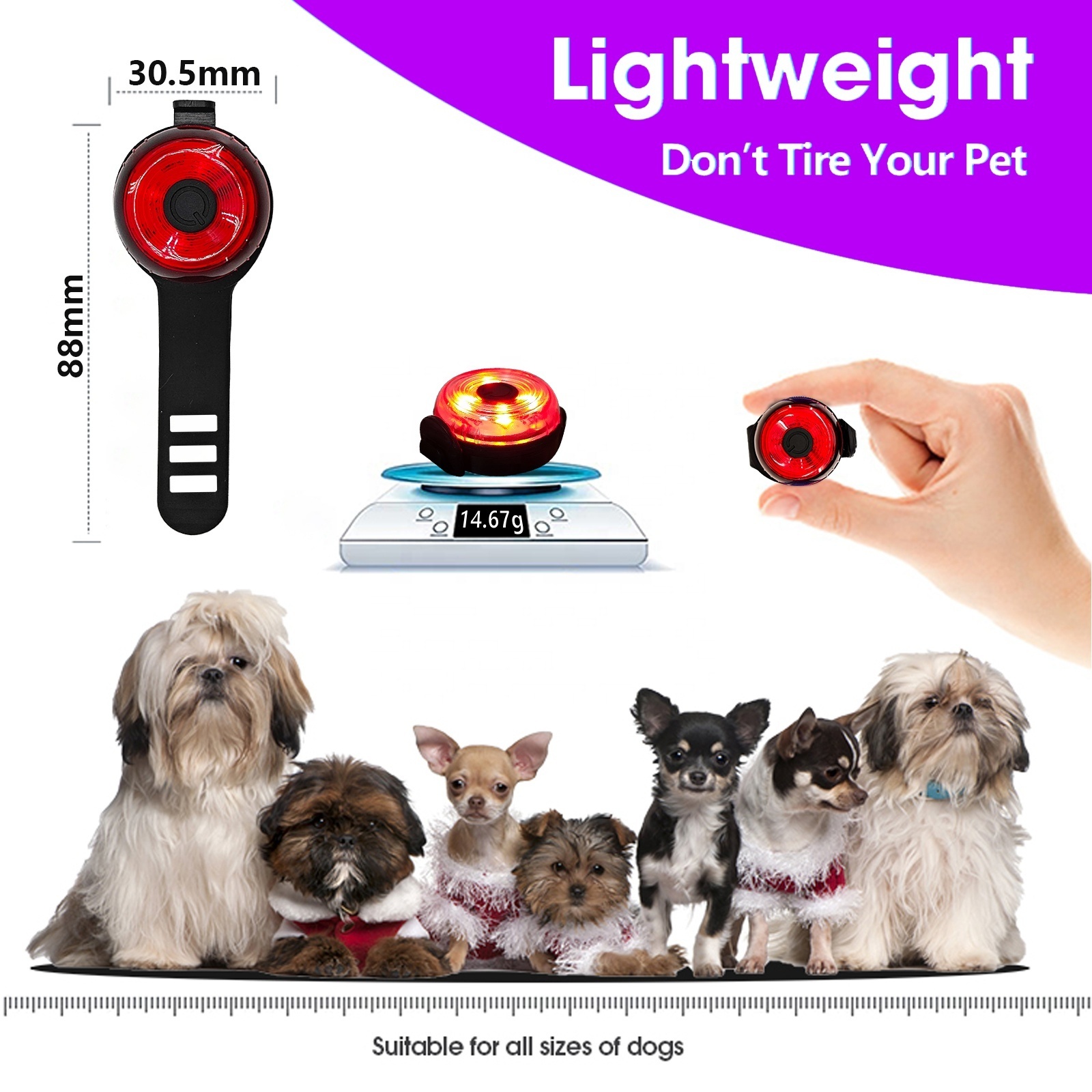 UMIONE IPX6 Waterproof Strobe Harness Leash Necklace Night Walking LED Lights Dog Pets Clip On Mini Pendant Dog Safety Light