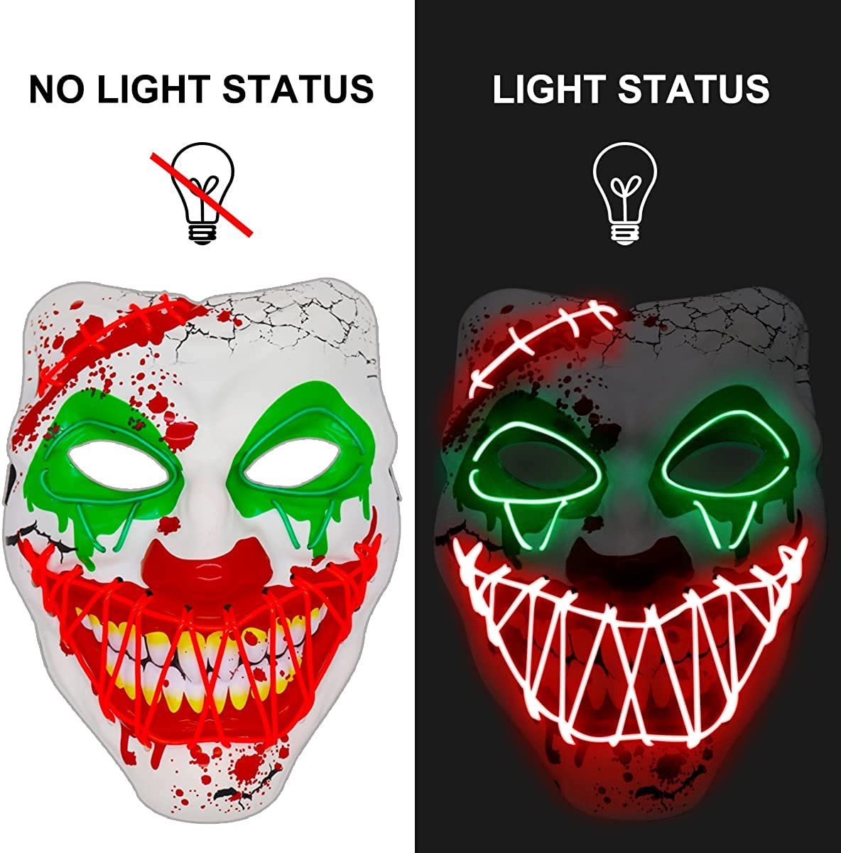 EL Wire Scary Purge Mask Halloween LED Clown Mask Light Up Mask for Halloween Party