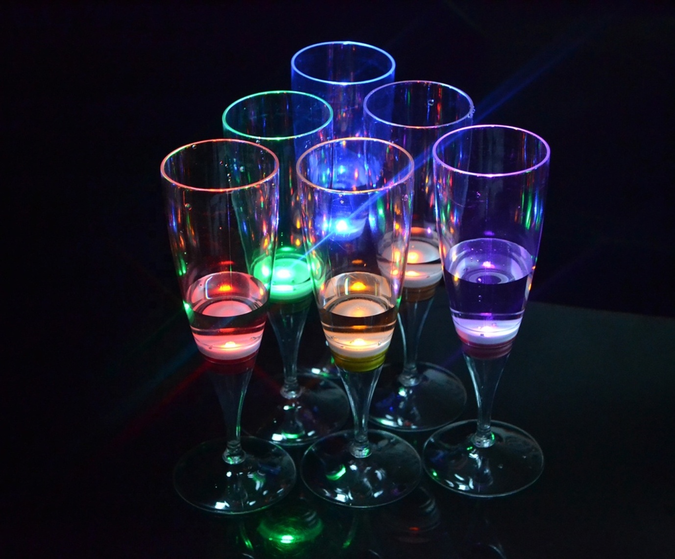 LINLI Set Of 6 Liquid Activated Flashing Light Up Blinking Cocktail Whisky Dinker Glow Mugs LED Wine Champagne Flutes Glass