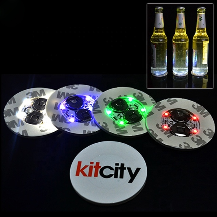 LINLI Perfect For Bar Party Wedding Anniversaries Bottle Light Sticker LED Bar Coaster 4 LED Coasters For Drinks