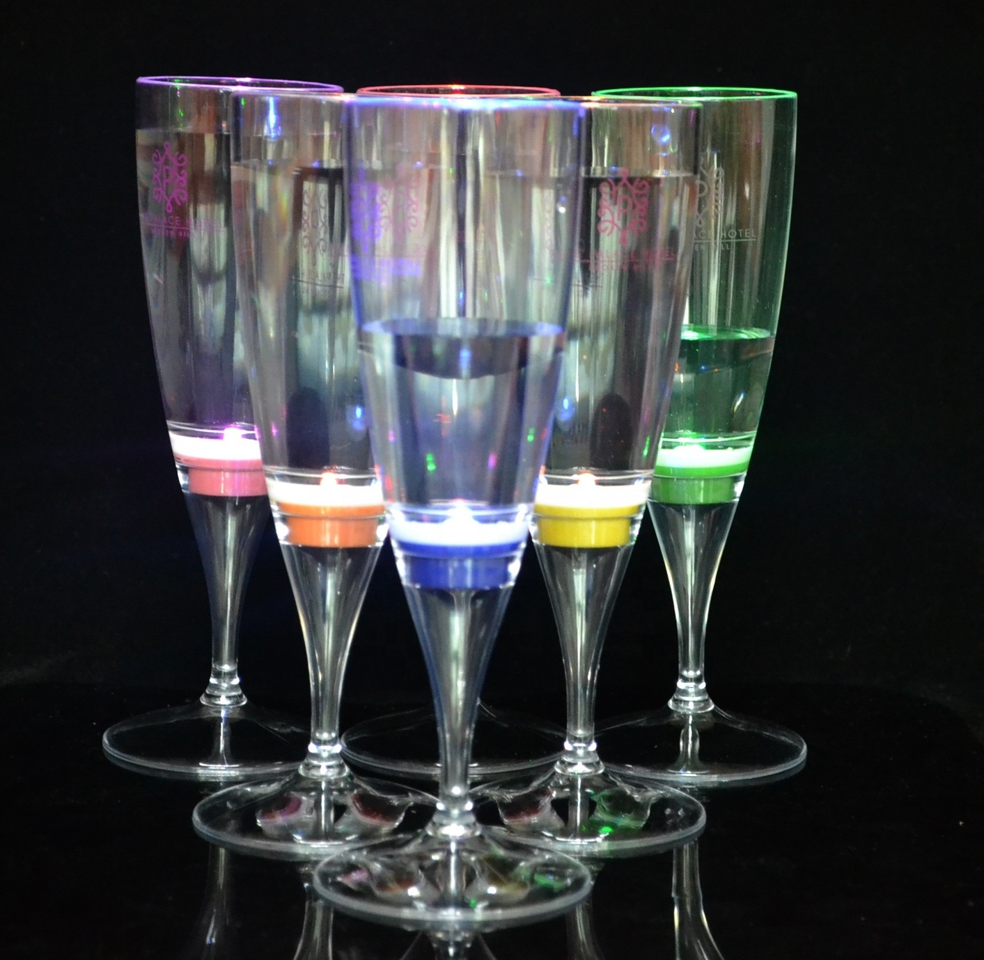 LINLI Set Of 6 Liquid Activated Flashing Light Up Blinking Cocktail Whisky Dinker Glow Mugs LED Wine Champagne Flutes Glass