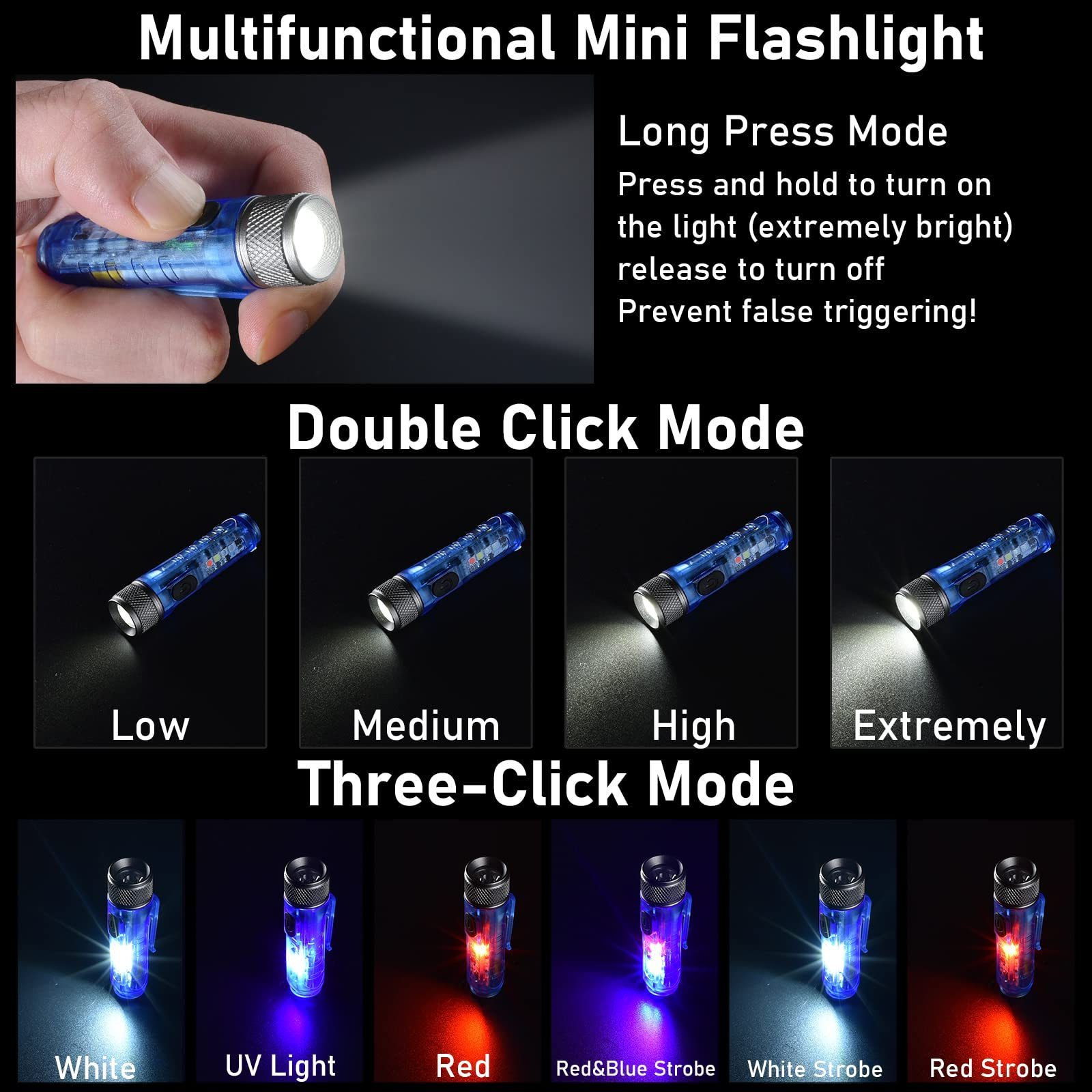 High Lumen Bright EDC Small Tactical Handheld Flash Light with Magnetic Pocket Clip Flashlights