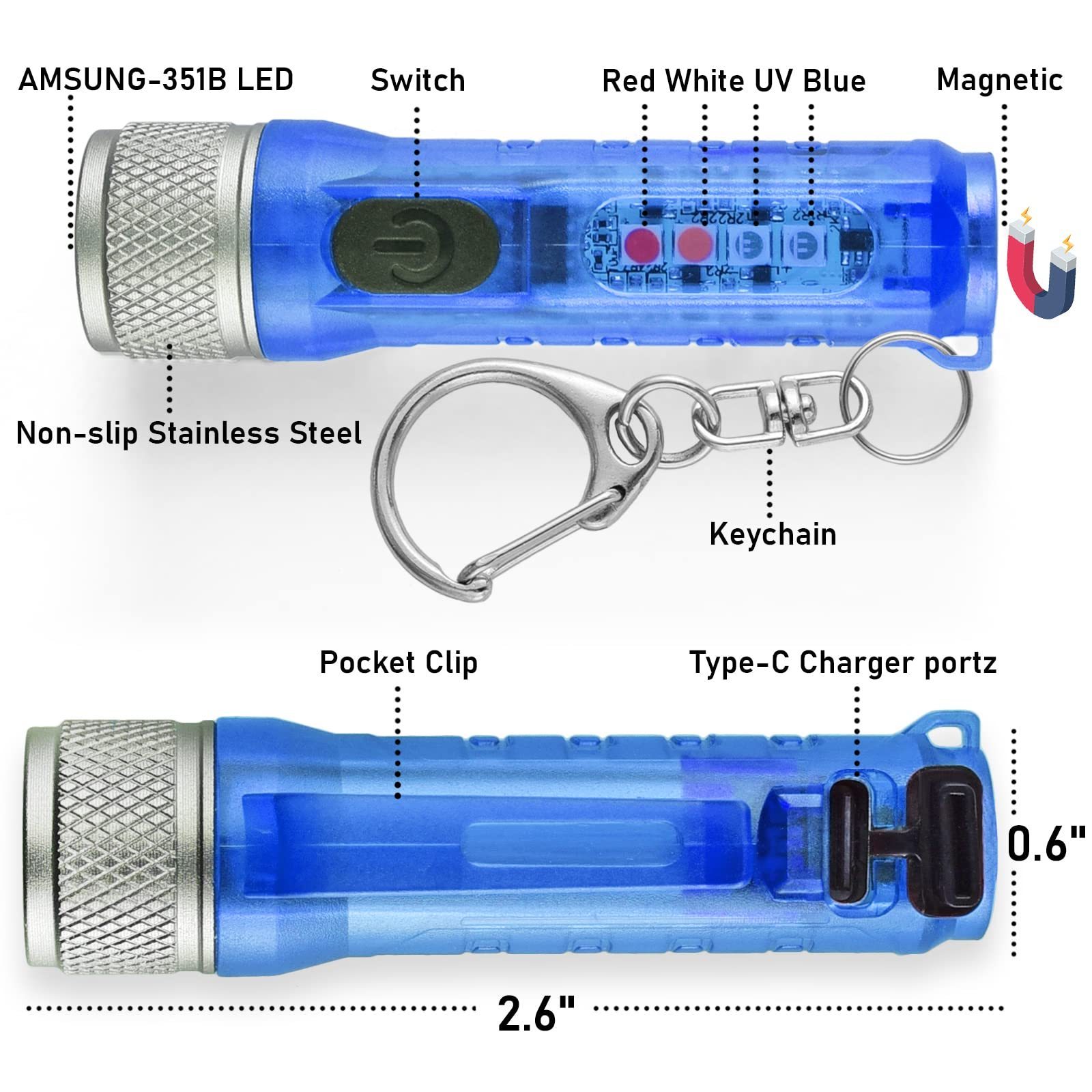 USB Rechargeable Portable Mini Flashlight Key chain Multi Function Waterproof Powerful Flashlight LED Keychain Flashlight