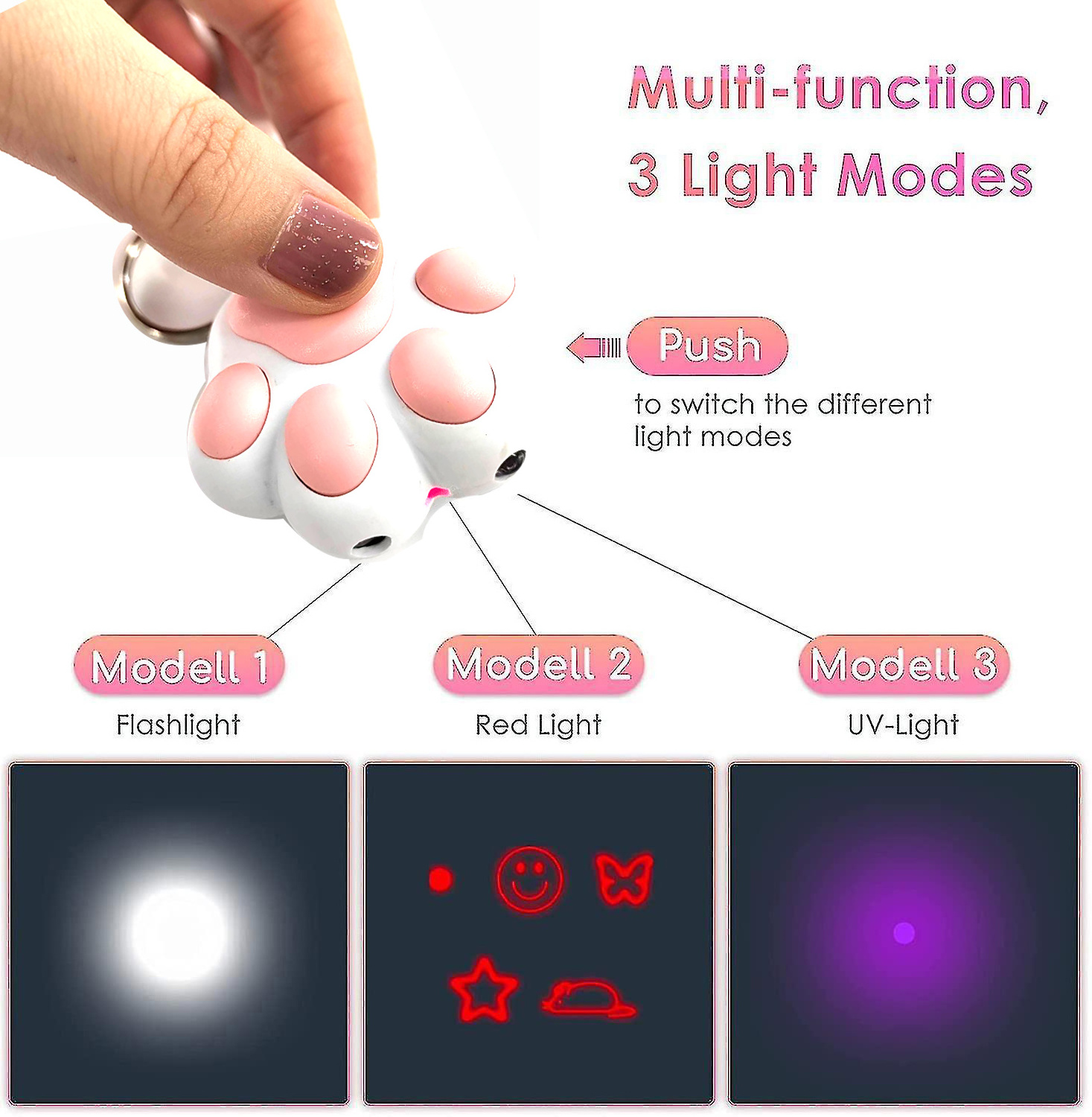 USB-C Rechargeable 5 Patterns Cat Pet Paw Shape Laser Pointer Multi-functional Cat Toy Keychain