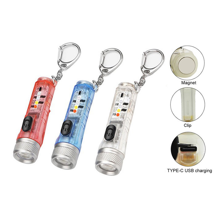 500mah Type-C  Red Led UV Light White Led Multi Functional High Power Flashlight Rechargeable Magnetic Portable Mini Torch