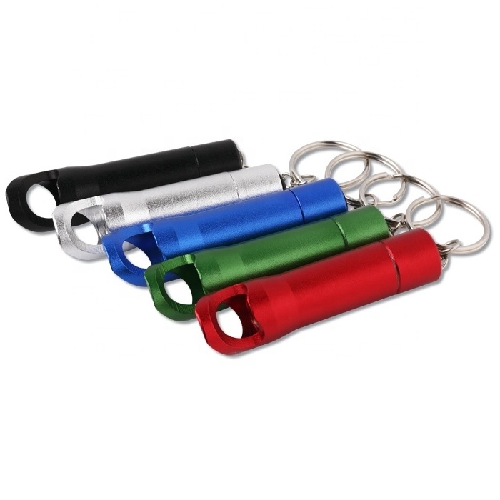 Souvenir Mini Metal Led Flashlights Keychain Key Chain Flash Light Bottle Opener Keychain