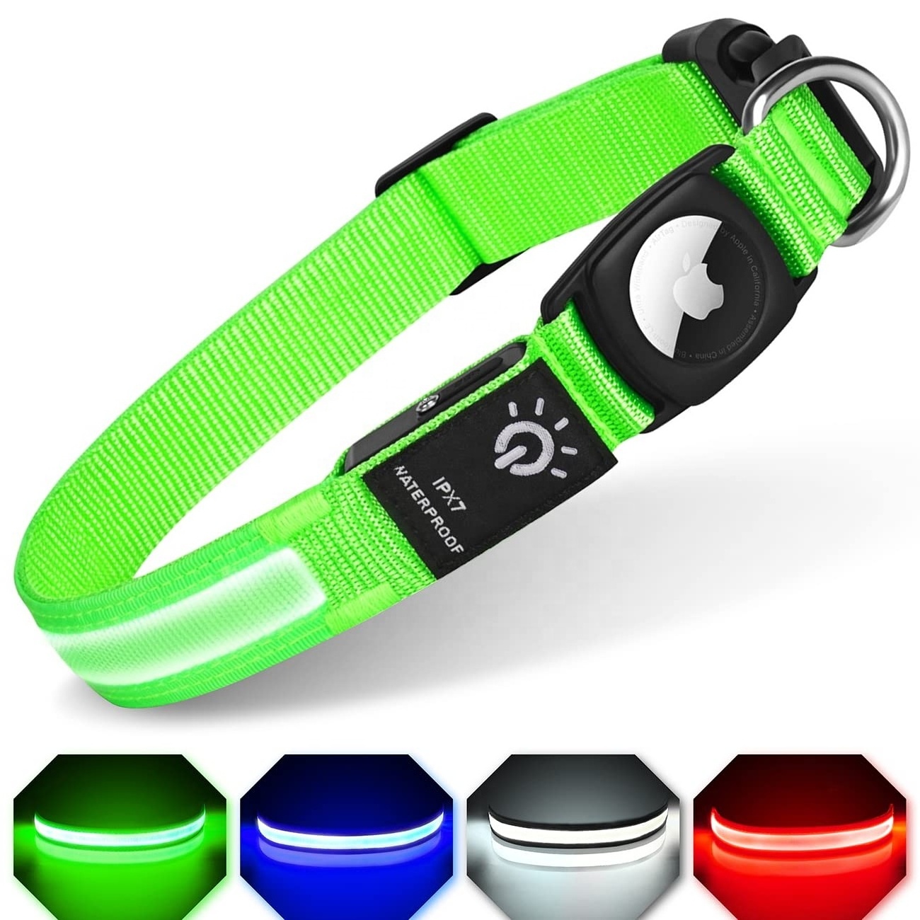 LINLI Reflective Dog Collar With AirTag Holder Case Adjustable Air Tag Accessories LED Pet Collar For Small Medium Large Dogs