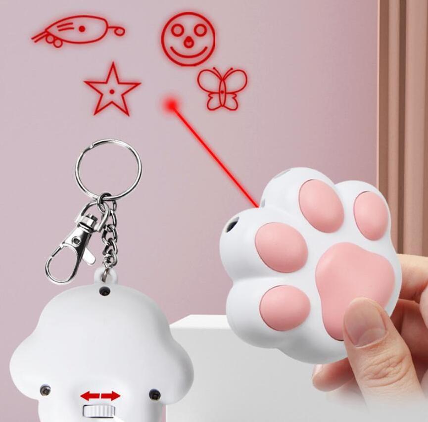 USB-C Rechargeable 5 Patterns Cat Pet Paw Shape Laser Pointer Multi-functional Cat Toy Keychain