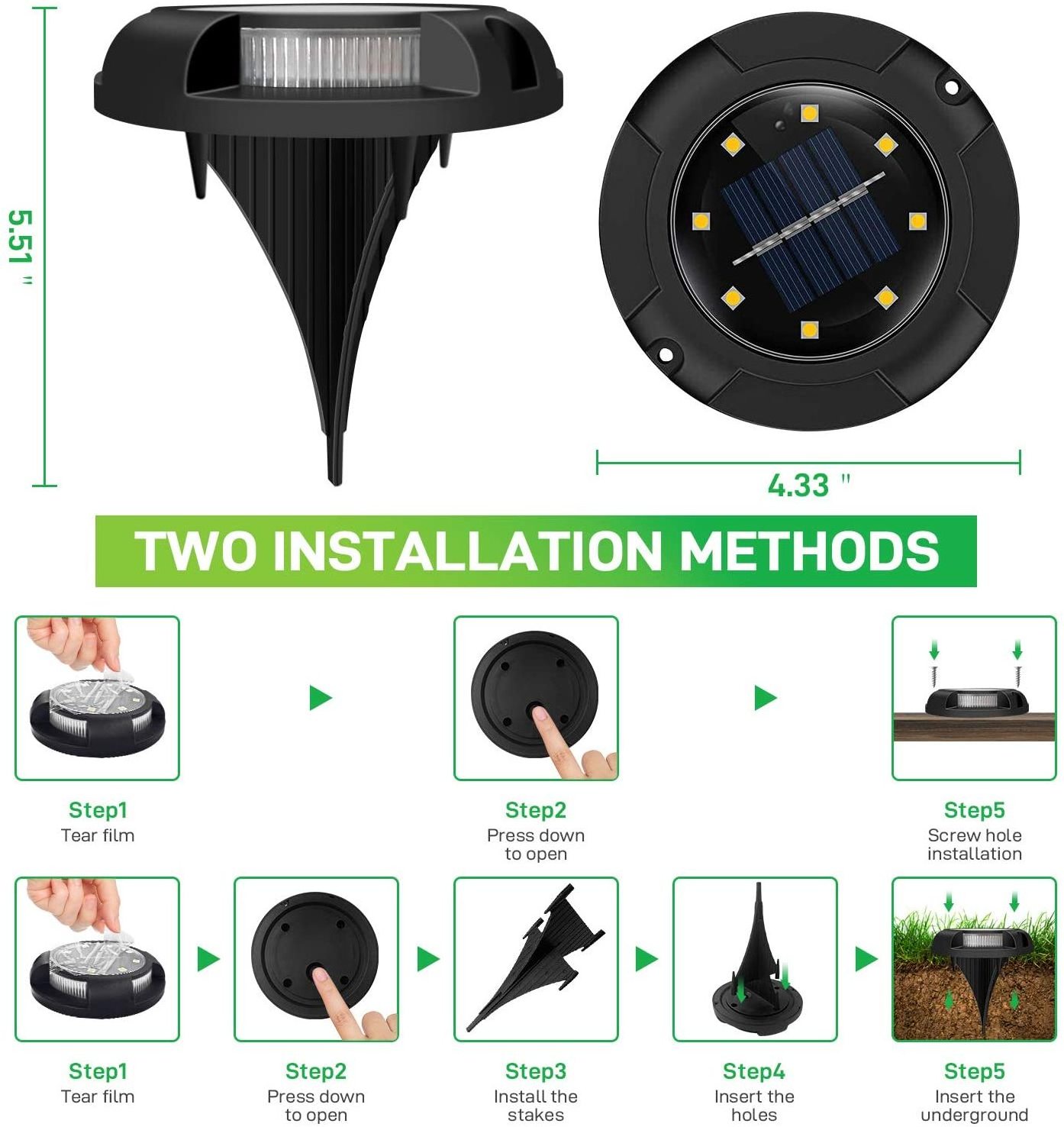 2022 New Solar Garden Lamp Waterproof IP65 Floor Pathway Lawn Disk Landscape Solar Light Outdoor Garden Solar Street Lights