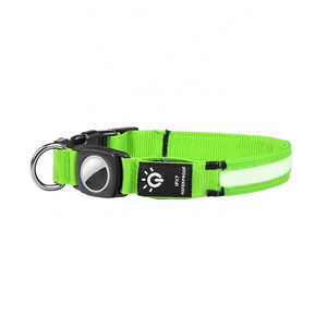 LINLI Reflective Dog Collar With AirTag Holder Case Adjustable Air Tag Accessories LED Pet Collar For Small Medium Large Dogs